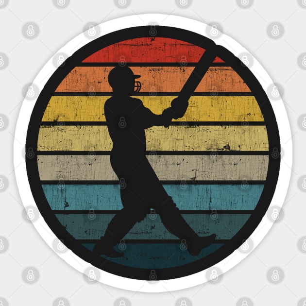 Cricket Player Silhouette On A Distressed Retro Sunset product Sticker by theodoros20